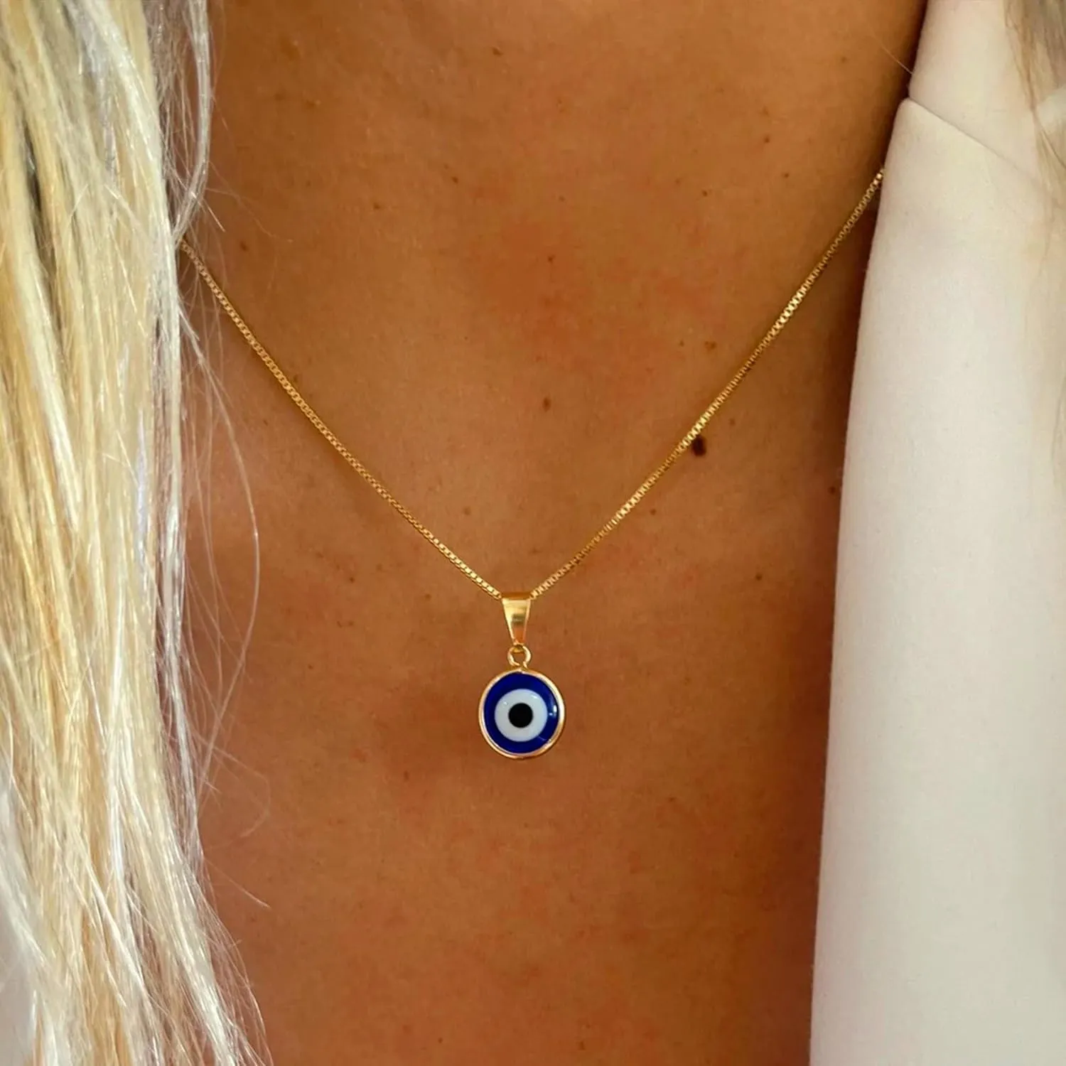 Evil Eye Necklace for Women, 14K Gold Plated Delicate Jewelry Evil Eye Necklace Blue White CZ Diamond Eye Pendant Necklace Cute Boho Tiny Evil Eye Lucky Protection Jewelry Gift for Women