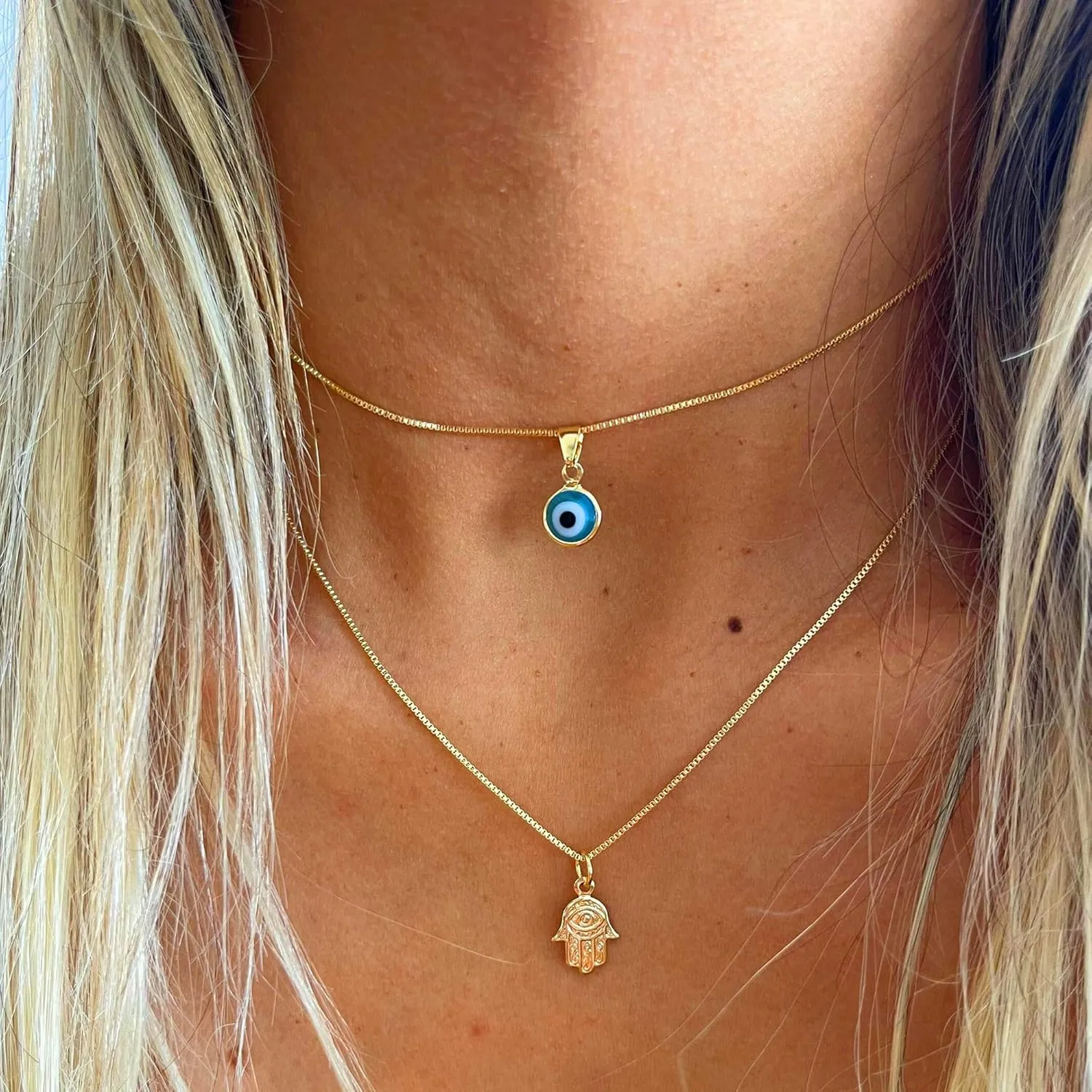 Evil Eye Necklace for Women, 14K Gold Plated Delicate Jewelry Evil Eye Necklace Blue White CZ Diamond Eye Pendant Necklace Cute Boho Tiny Evil Eye Lucky Protection Jewelry Gift for Women