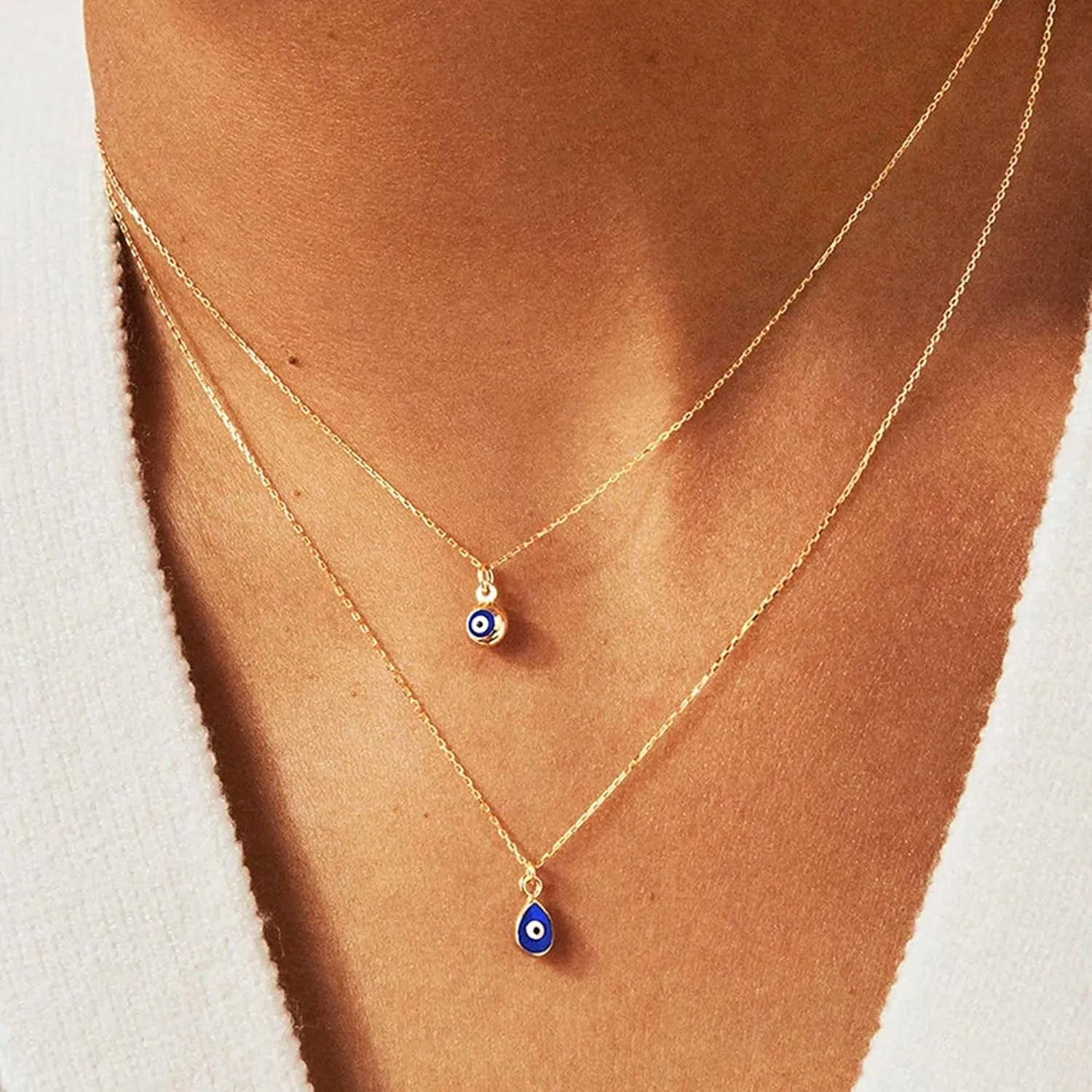 Evil Eye Necklace for Women, 14K Gold Plated Delicate Jewelry Evil Eye Necklace Blue White CZ Diamond Eye Pendant Necklace Cute Boho Tiny Evil Eye Lucky Protection Jewelry Gift for Women