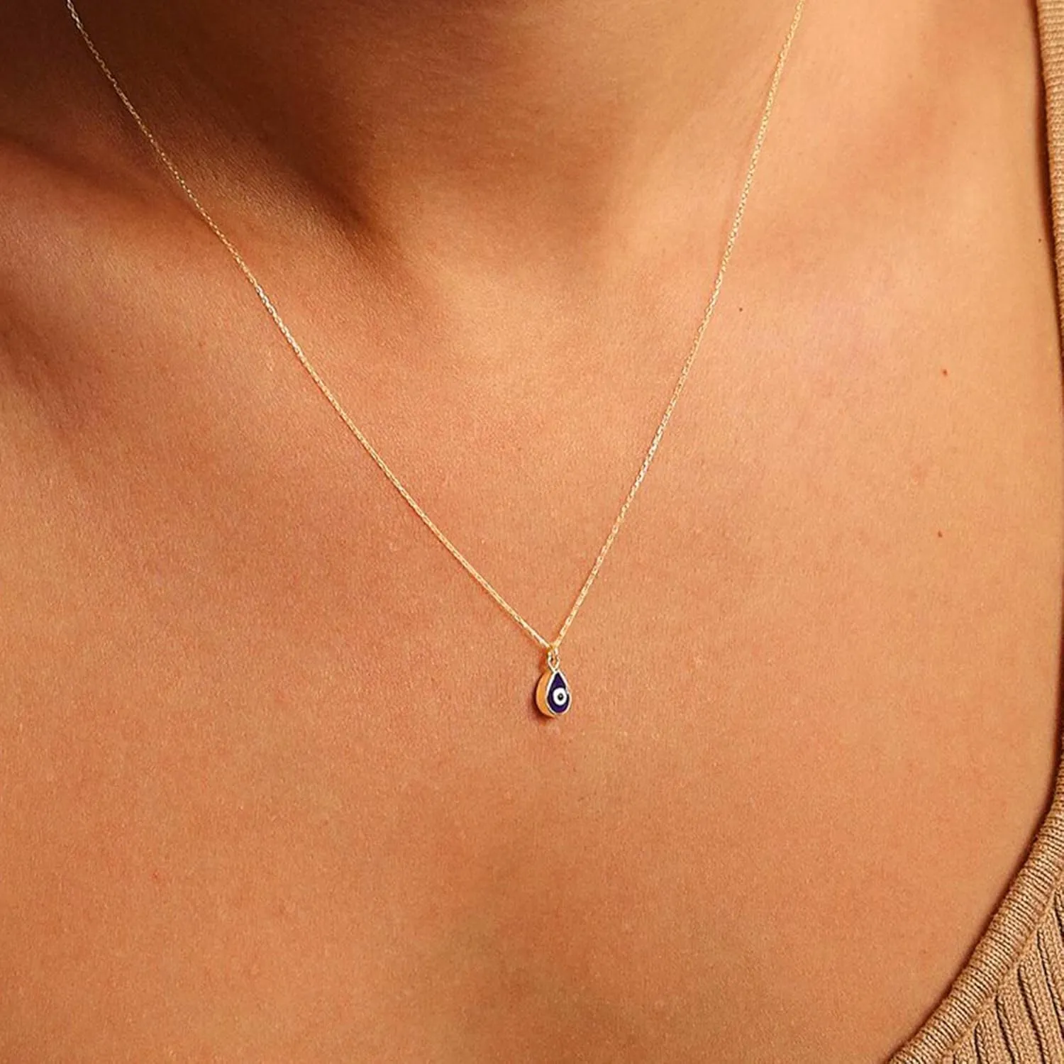 Evil Eye Necklace for Women, 14K Gold Plated Delicate Jewelry Evil Eye Necklace Blue White CZ Diamond Eye Pendant Necklace Cute Boho Tiny Evil Eye Lucky Protection Jewelry Gift for Women