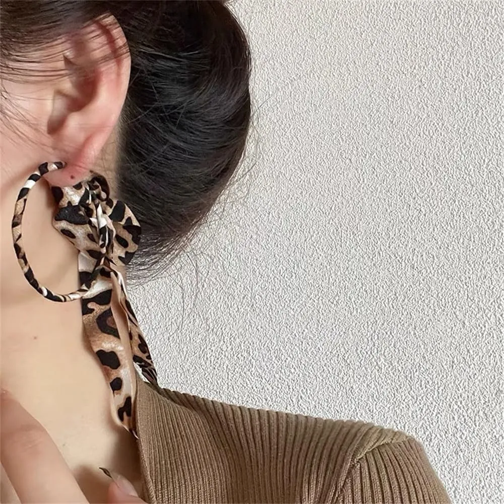 Fabric Half Hoop Earring for Women Girls Sweet Delicate Cloth Bow Earrings Style Unique Long Ribbon Bowknot Tassel Dangle Drop Earrings Fashion Bohemian Lightweight Handmade Jewelry Gift