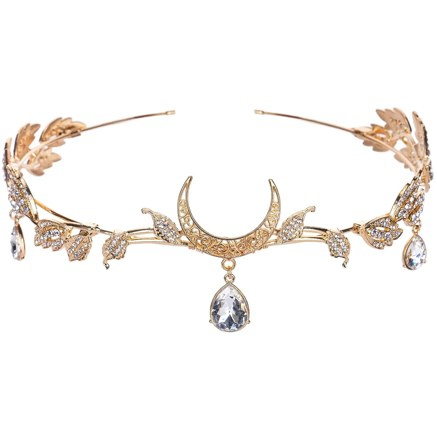 Fairy Leaf Rhinestone Circlet - Crystal Pendant Headpiece Greek Goddess Circlet for Women, Renaissance Halloween Brides Bridesmaid Forehead Accessories