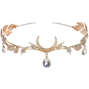 Fairy Leaf Rhinestone Circlet - Crystal Pendant Headpiece Greek Goddess Circlet for Women, Renaissance Halloween Brides Bridesmaid Forehead Accessories