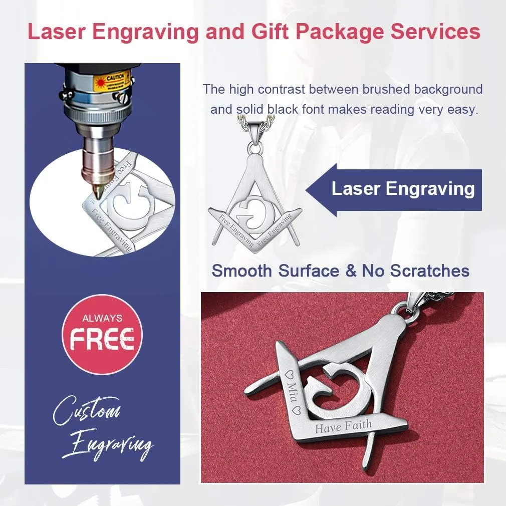 FaithHeart Masonic Necklace for Men, Freemason Compass Symbol 18K Gold Plated/Stainless Steel Free and Accepted Masons Pendant Jewelry with Gift Box