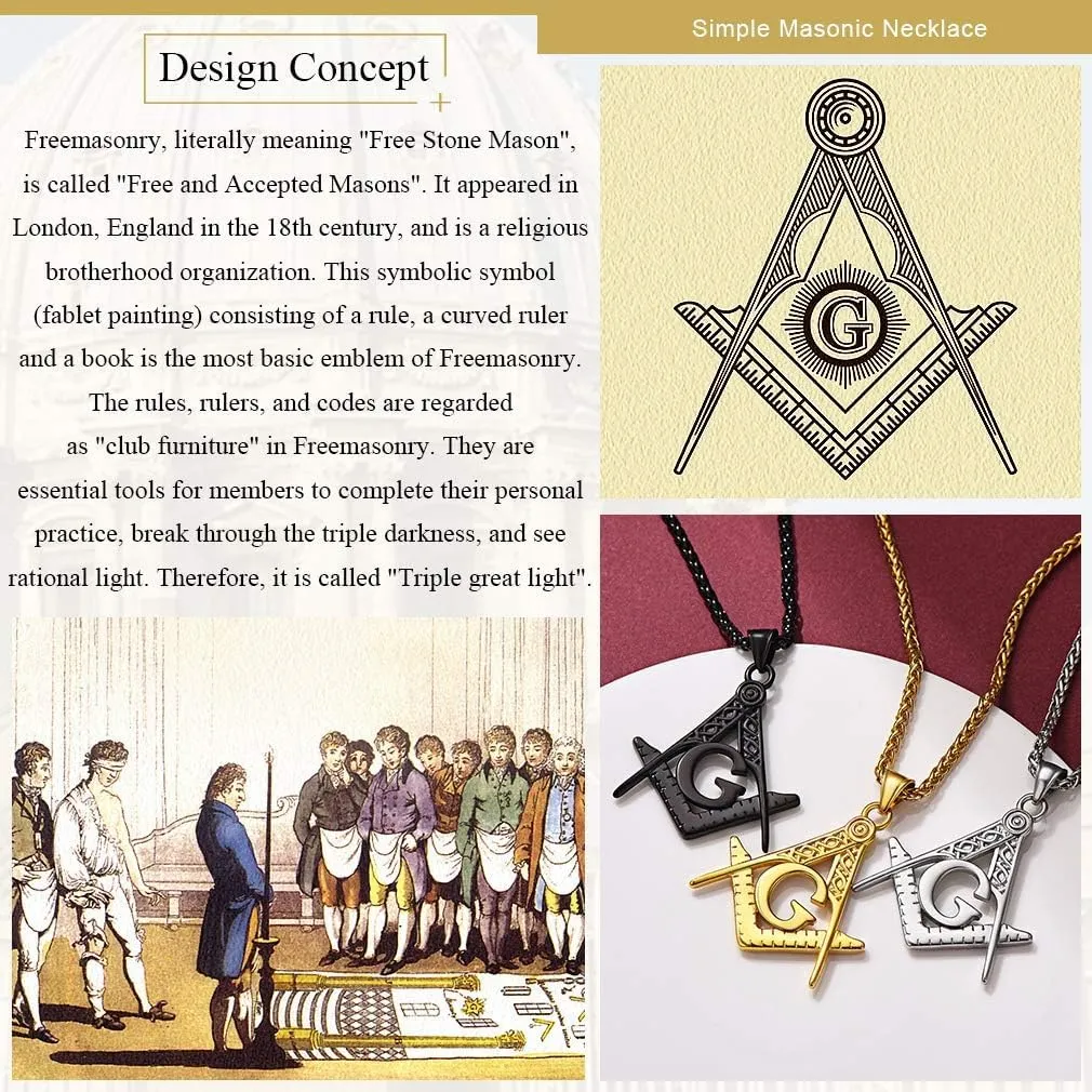 FaithHeart Masonic Necklace for Men, Freemason Compass Symbol 18K Gold Plated/Stainless Steel Free and Accepted Masons Pendant Jewelry with Gift Box