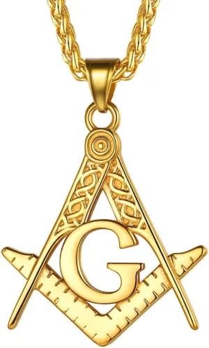 FaithHeart Masonic Necklace for Men, Freemason Compass Symbol 18K Gold Plated/Stainless Steel Free and Accepted Masons Pendant Jewelry with Gift Box