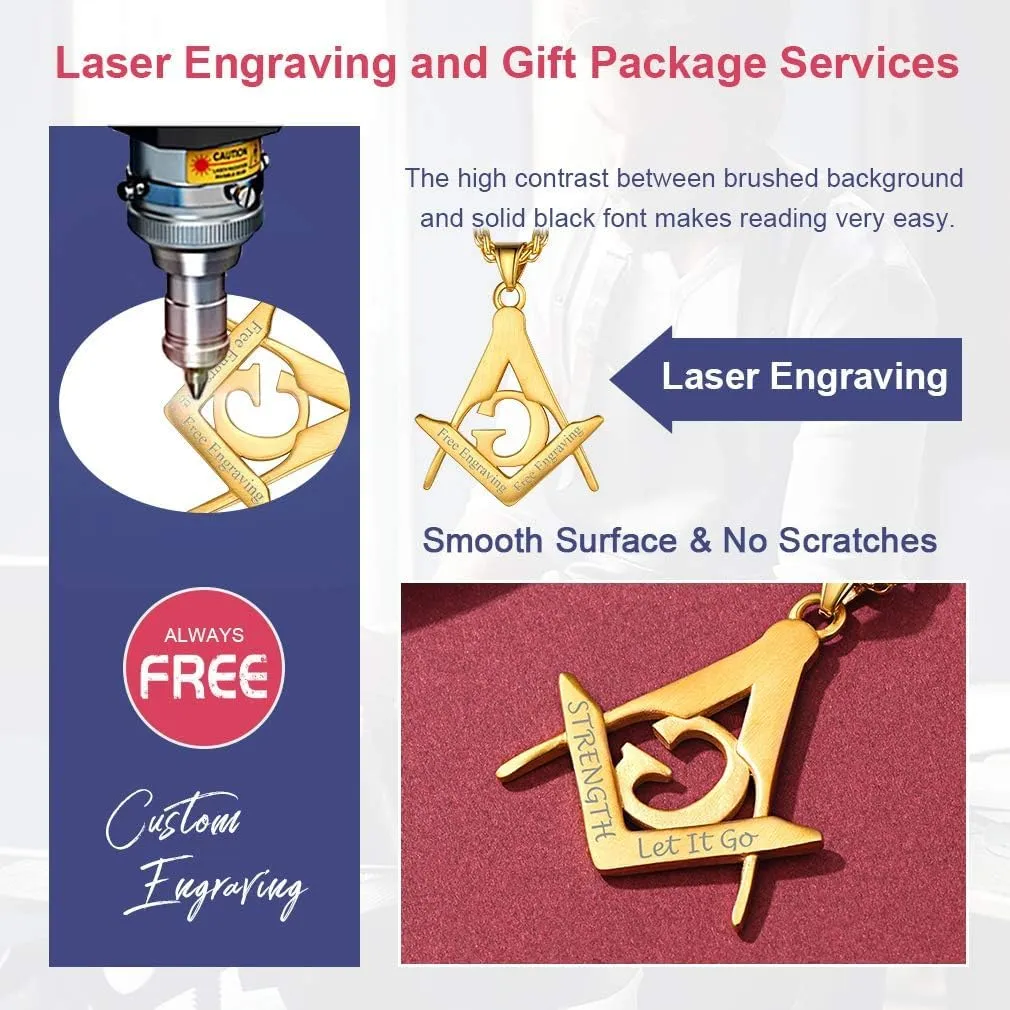 FaithHeart Masonic Necklace for Men, Freemason Compass Symbol 18K Gold Plated/Stainless Steel Free and Accepted Masons Pendant Jewelry with Gift Box