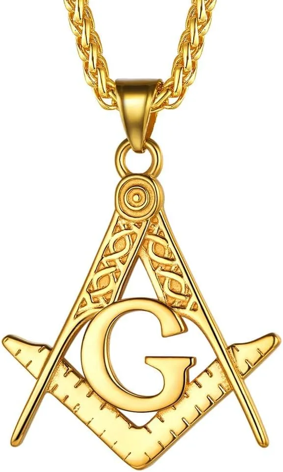 FaithHeart Masonic Necklace for Men, Freemason Compass Symbol 18K Gold Plated/Stainless Steel Free and Accepted Masons Pendant Jewelry with Gift Box