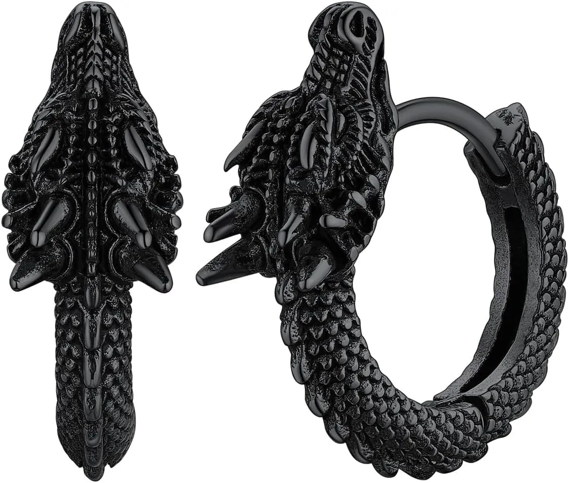FaithHeart Viking Animals Huggie Hoop Earrings for Men, Gothic Dragon/Snake/Dinosaur/Wolf Earrings Stainless Steel Hypoallergenic Lightweight Stud Earrings Mens Punk Rock Jewelry Gift