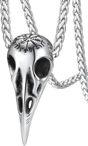FaithHeart Viking Raven Necklace for Men, Norse Mythology Raven Skull Pendant Sturdy Stainless Steel Amulet Jewelry Gift for Men