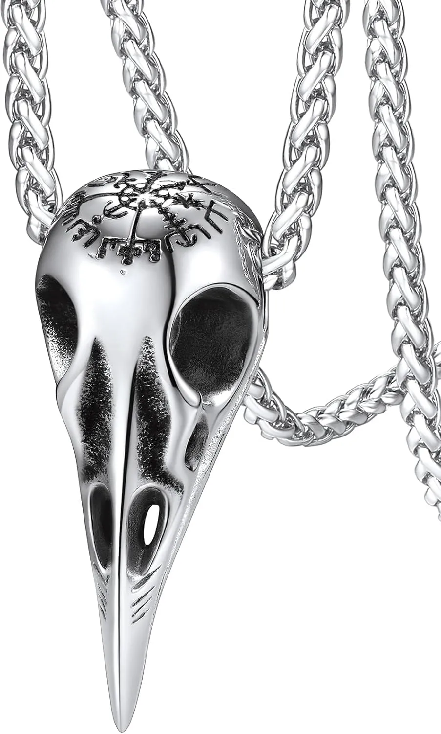 FaithHeart Viking Raven Necklace for Men, Norse Mythology Raven Skull Pendant Sturdy Stainless Steel Amulet Jewelry Gift for Men