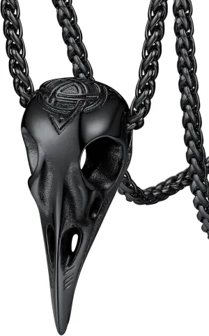FaithHeart Viking Raven Necklace for Men, Norse Mythology Raven Skull Pendant Sturdy Stainless Steel Amulet Jewelry Gift for Men