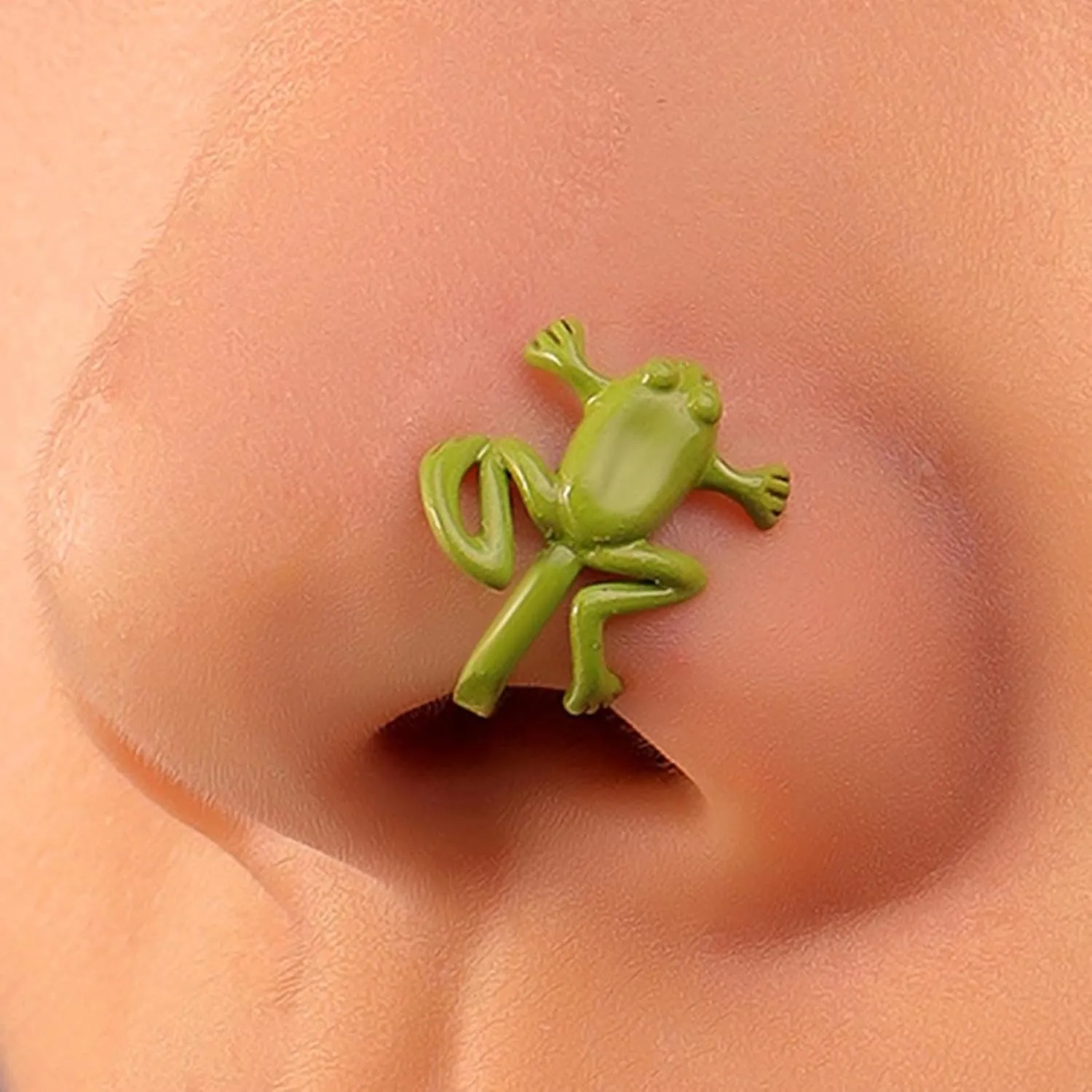 Fake Nose Ring U Shaped for Women Cute Green Frog Fake Septum Ring Tiny Animal Nose Cuff Adjustable Clip On Nose Rings Fake Nose Piercing Jewelry