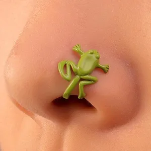 Fake Nose Ring U Shaped for Women Cute Green Frog Fake Septum Ring Tiny Animal Nose Cuff Adjustable Clip On Nose Rings Fake Nose Piercing Jewelry