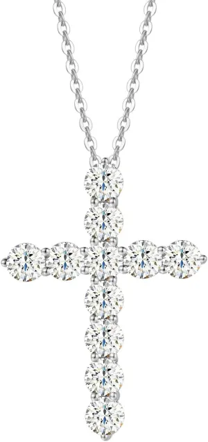 FANCIME 0.5CT/ 1CT/ 2CT Carat White Moissanite Gemstone with 14K Solid White Gold 3 Prong Setting Cross Pendant Necklace Fine Delicate Jewelry Anniversary Christmas Gifts for Women Girls