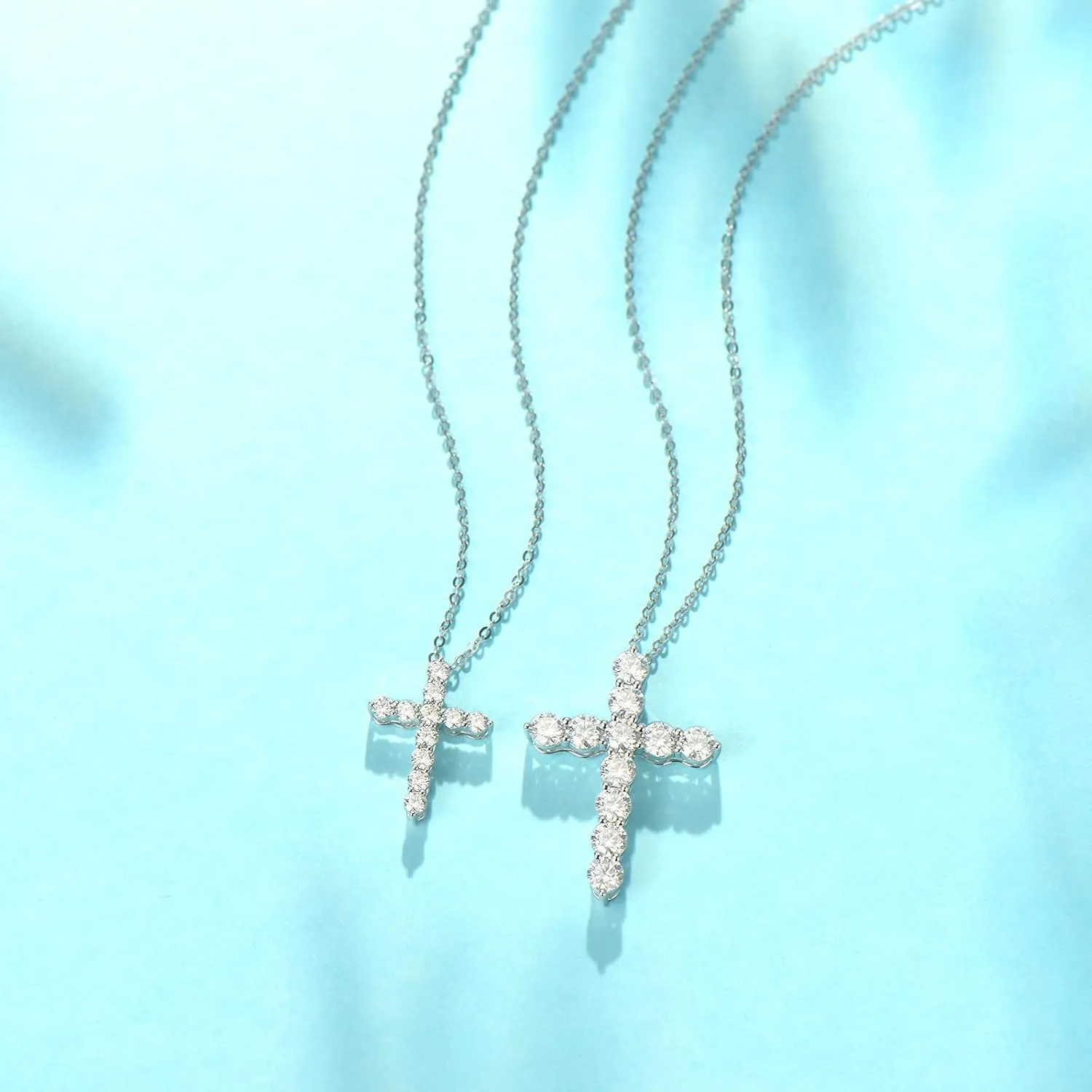 FANCIME 0.5CT/ 1CT/ 2CT Carat White Moissanite Gemstone with 14K Solid White Gold 3 Prong Setting Cross Pendant Necklace Fine Delicate Jewelry Anniversary Christmas Gifts for Women Girls