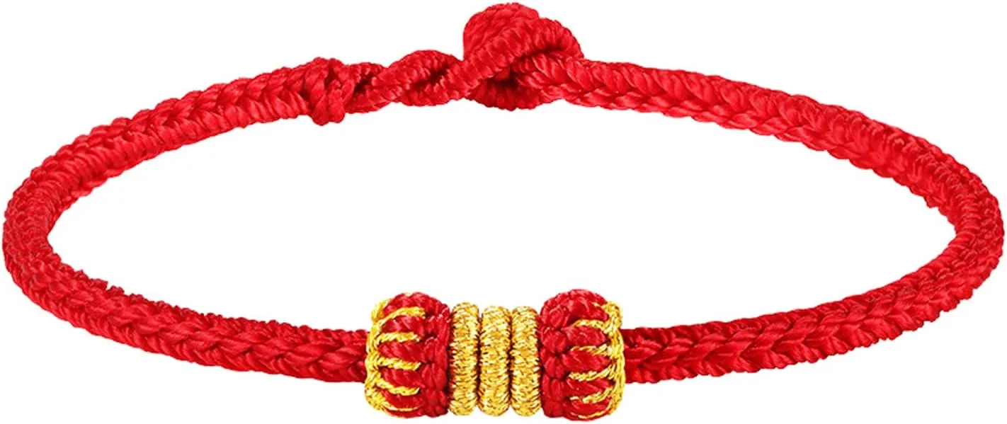 Fashion Women Men Handmade Golden Wire and Red Rope Braided Chinese Lantern Shape Braided Couple Bracelets Lucky Red String Feng Shui Bracelet Distance Friendship Love Jewelry Gifts