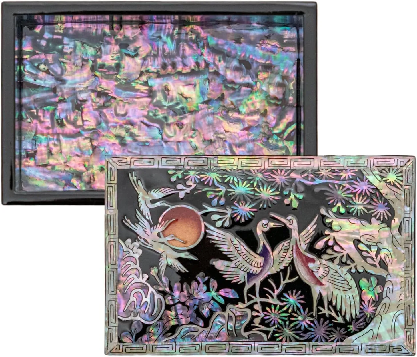 February Mountain Mother of Pearl Trinket Box Organizer for Business Cards, Jewelry or Keys - Small Wooden Box Inlaid - Gifts for Women and Men Ideal for Gifts and Keepsakes