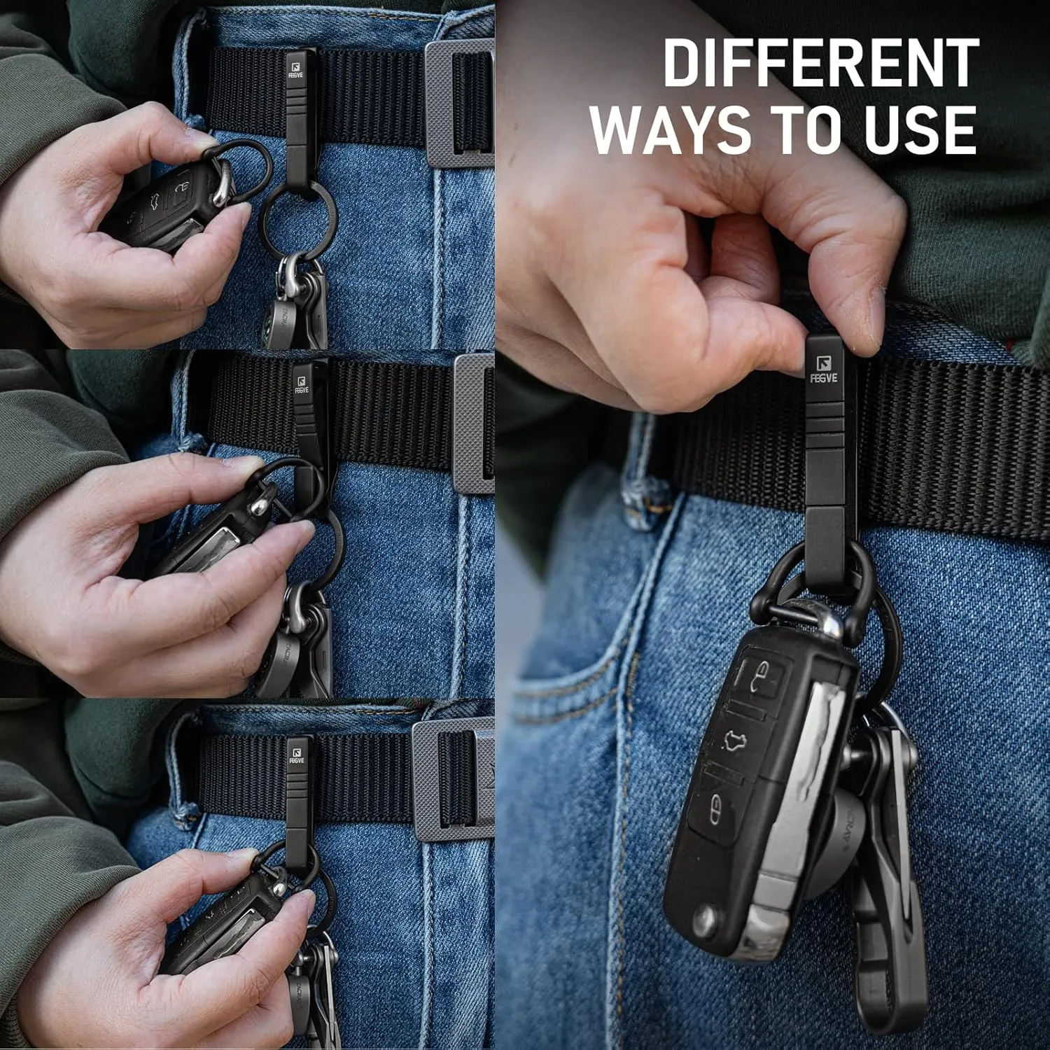FEGVE Duty Belt Key Holders Titanium Carabiner Keychain Belt Clip with Keyring for Keys,Gifts for Men Dad (Black - BK1)