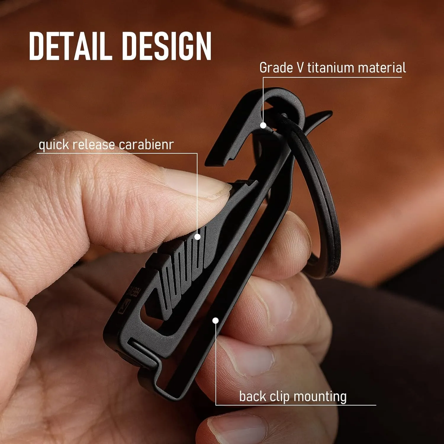 FEGVE Duty Belt Key Holders Titanium Carabiner Keychain Belt Clip with Keyring for Keys,Gifts for Men Dad (Black - BK1)