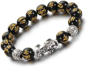 Feng Shui Bracelet for Women Men With Silver Pi Xiu Dragon and Tibetan Buddhist Amulet Beads Bracelets Attract Wealth and Good Luck