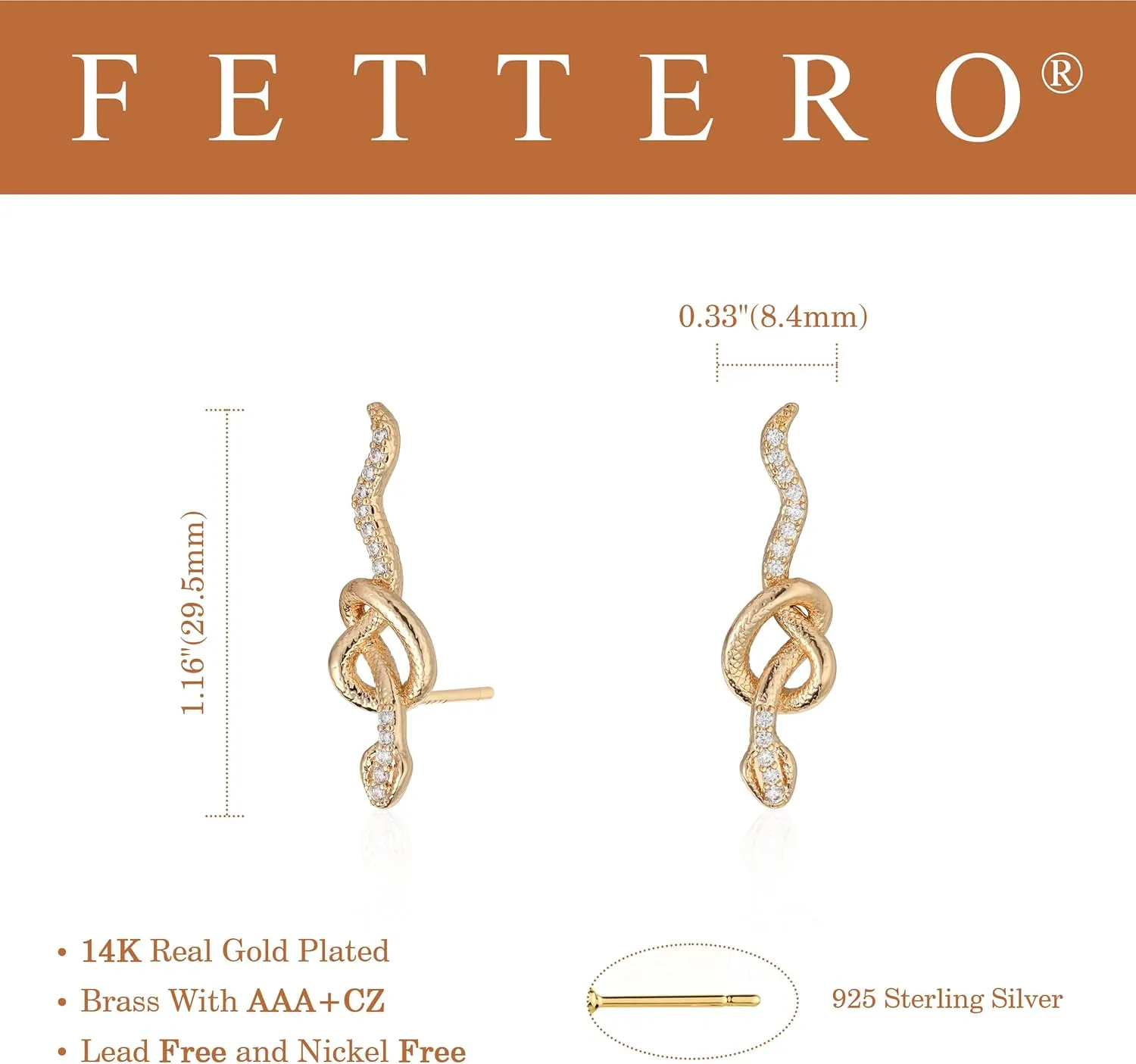 FETTERO Gold Earrings for Women Snake Earrings 14K Gold Plated Boho Dainty Earrings Simple Delicate Handmade Stud Earrings Snake Shape Open C Hoops Hypoallergenic Earrings Gold Jewelry Gift