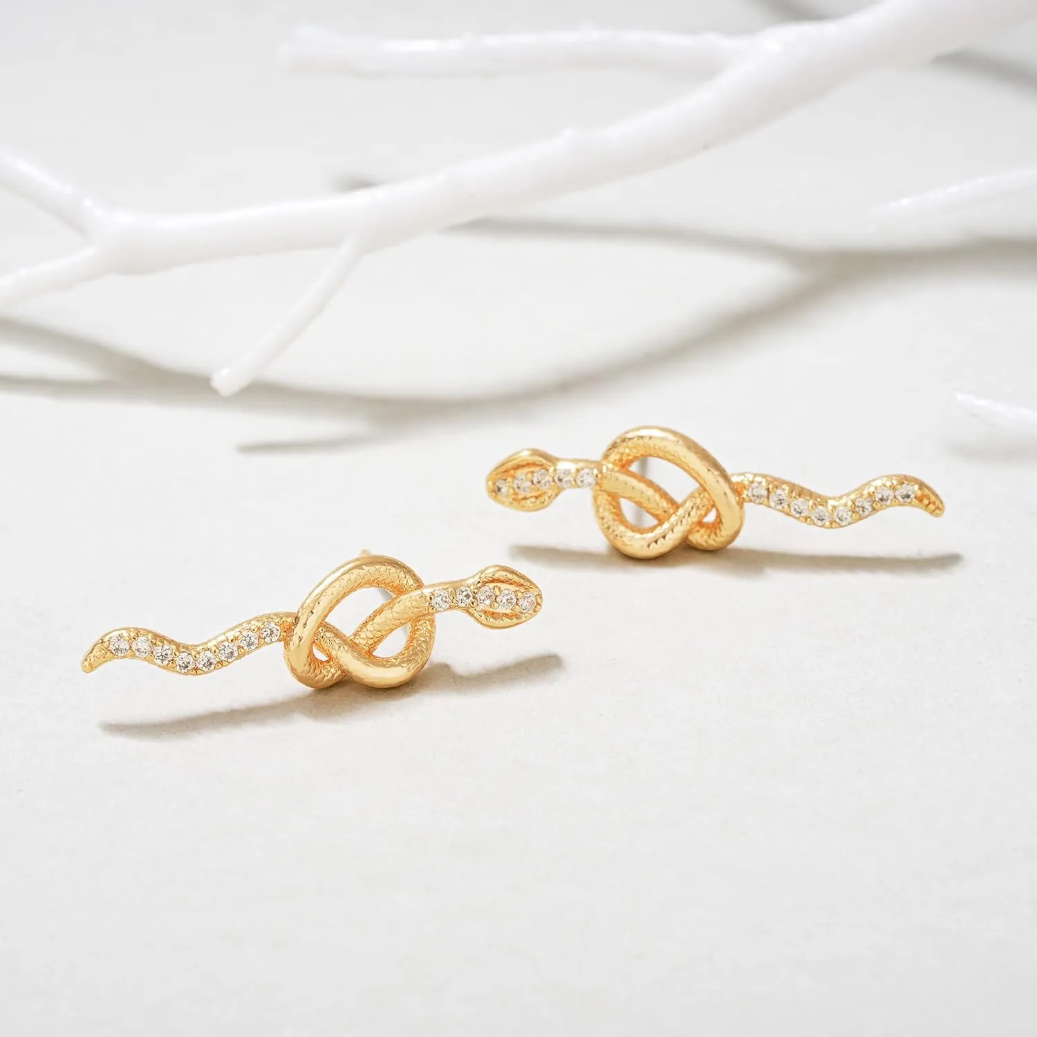 FETTERO Gold Earrings for Women Snake Earrings 14K Gold Plated Boho Dainty Earrings Simple Delicate Handmade Stud Earrings Snake Shape Open C Hoops Hypoallergenic Earrings Gold Jewelry Gift
