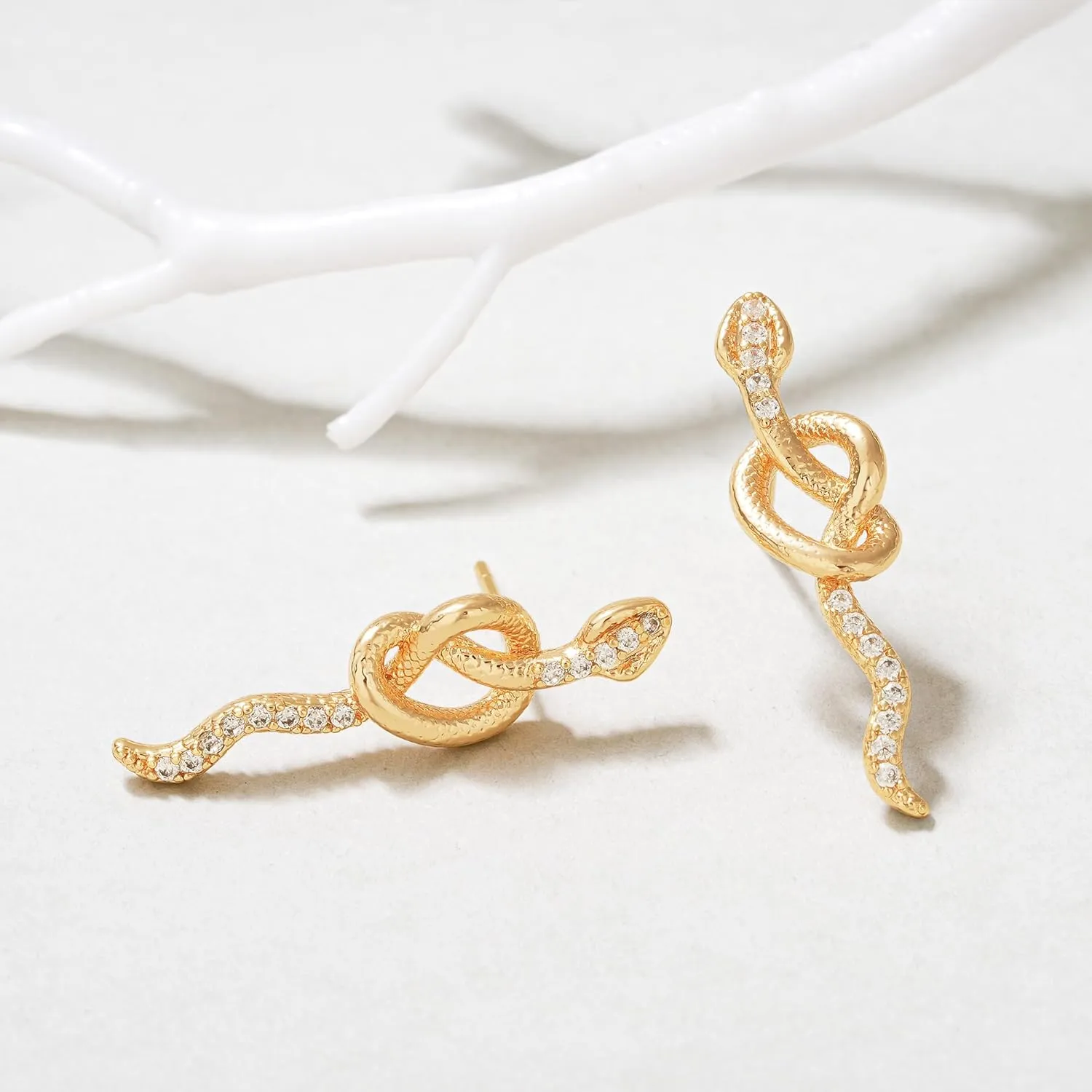 FETTERO Gold Earrings for Women Snake Earrings 14K Gold Plated Boho Dainty Earrings Simple Delicate Handmade Stud Earrings Snake Shape Open C Hoops Hypoallergenic Earrings Gold Jewelry Gift