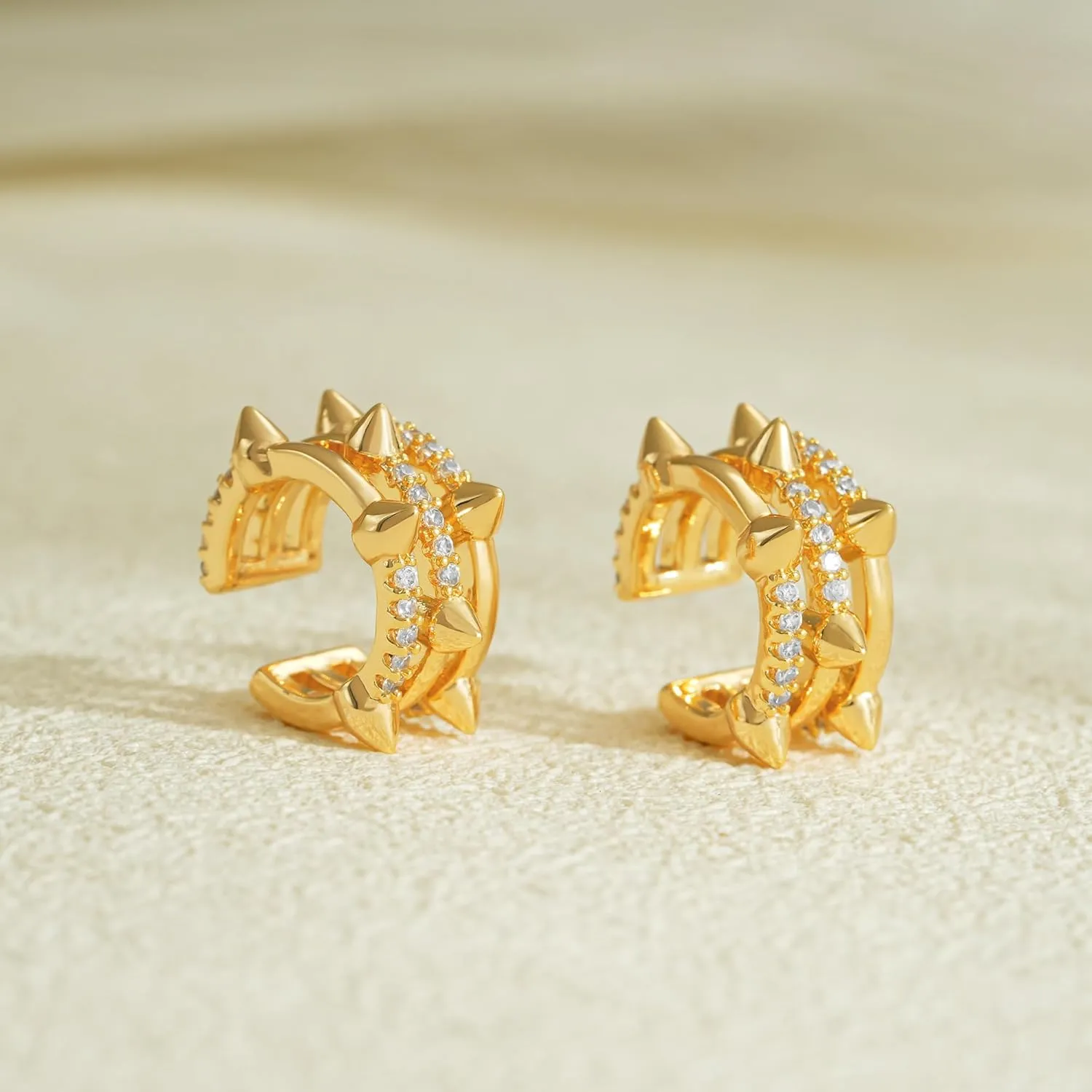 Fettero Women's Ear Cuff Earring Gold Non-Pierced Ear Cartilage Clip on Wrap Hoop 14K Gold Plated Tiny Spike Simple Minimalist Delicate Handmade Hypoallergenic Jewelry