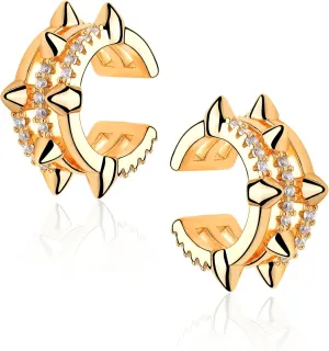 Fettero Women's Ear Cuff Earring Gold Non-Pierced Ear Cartilage Clip on Wrap Hoop 14K Gold Plated Tiny Spike Simple Minimalist Delicate Handmade Hypoallergenic Jewelry