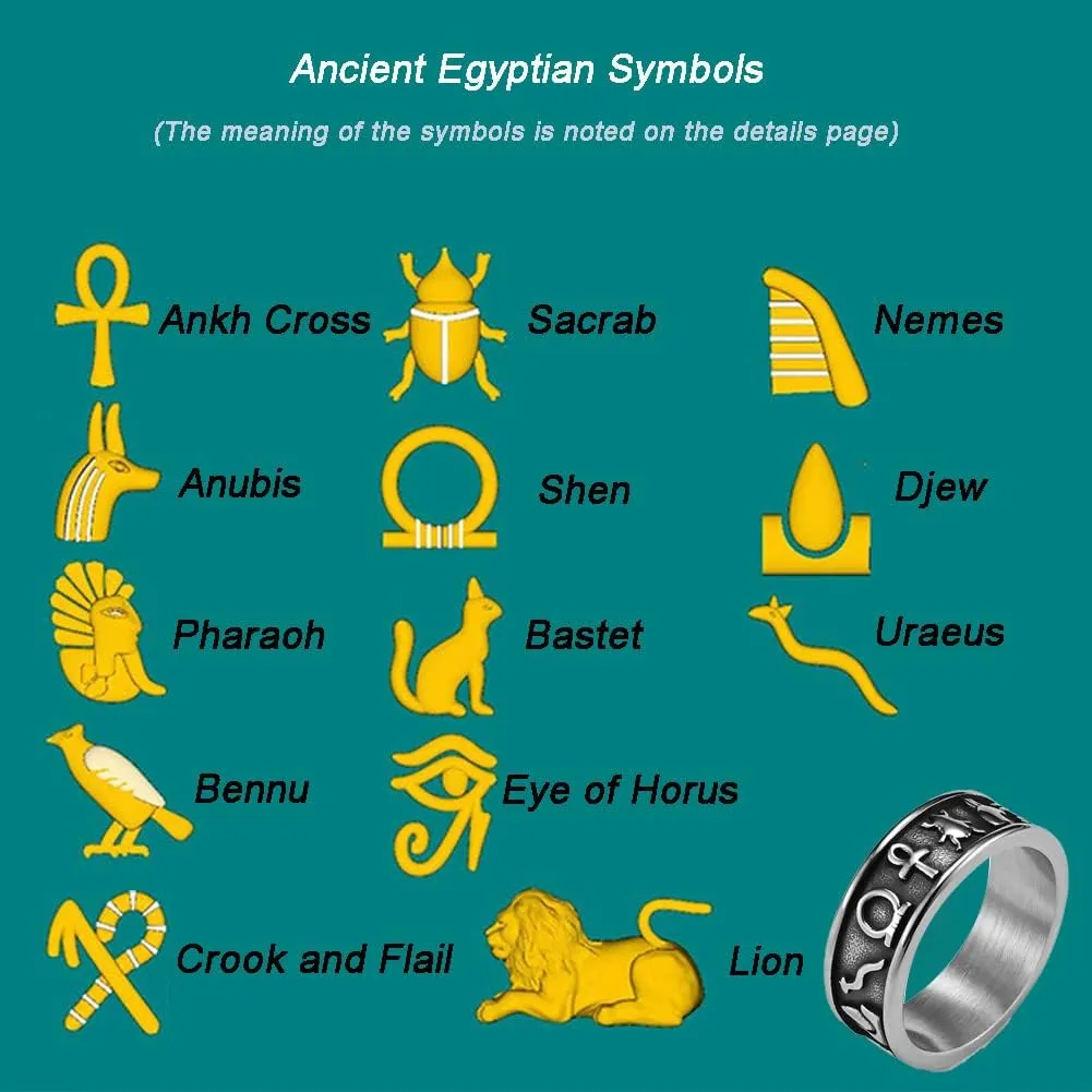 Fidget Rings Ankh Ring Stainless Steel Eye of Horus Rings Anubis Black/Silver/Gold Spinner Anxiety Ring Ancient Egyptian Symbol Protection Band Jewelry Gifts for Women Men