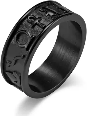 Fidget Rings Ankh Ring Stainless Steel Eye of Horus Rings Anubis Black/Silver/Gold Spinner Anxiety Ring Ancient Egyptian Symbol Protection Band Jewelry Gifts for Women Men
