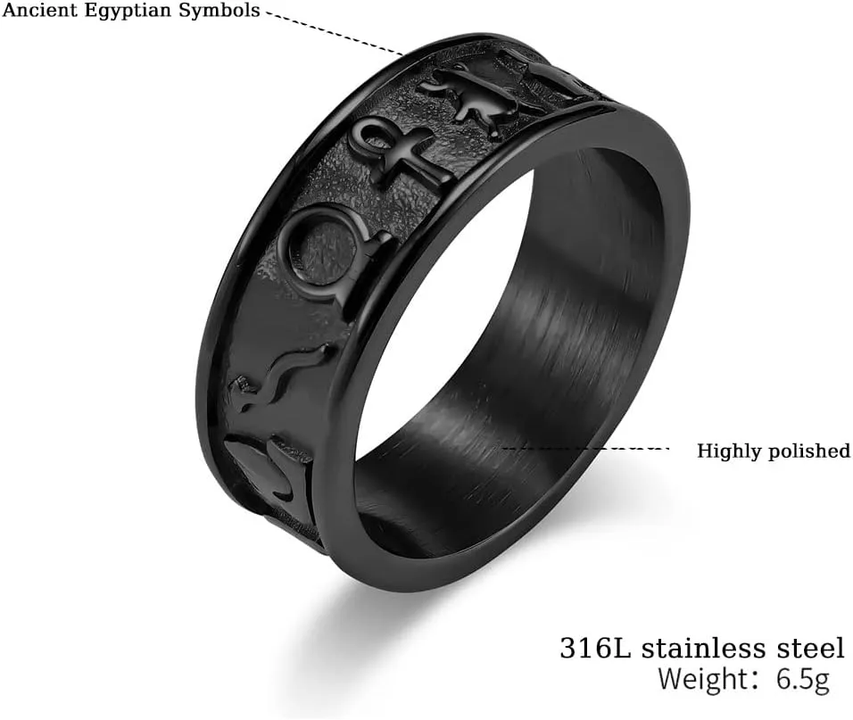 Fidget Rings Ankh Ring Stainless Steel Eye of Horus Rings Anubis Black/Silver/Gold Spinner Anxiety Ring Ancient Egyptian Symbol Protection Band Jewelry Gifts for Women Men