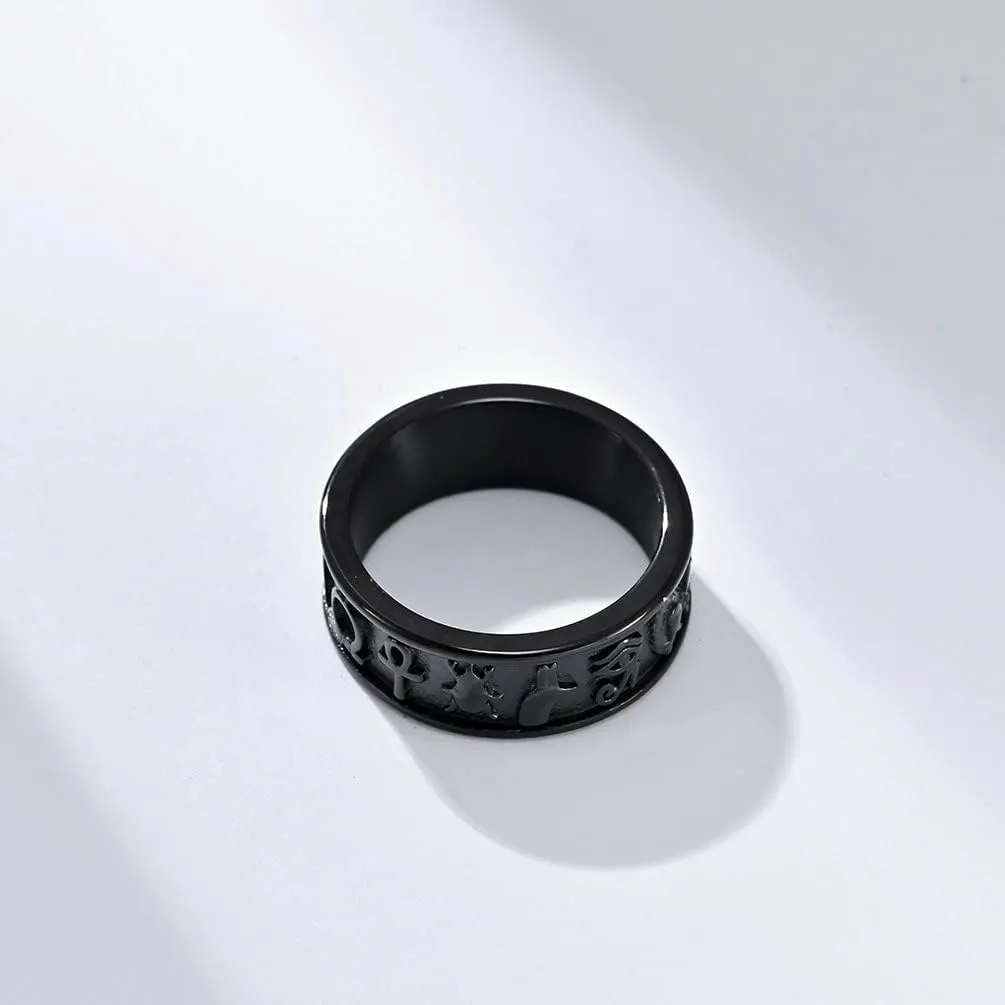 Fidget Rings Ankh Ring Stainless Steel Eye of Horus Rings Anubis Black/Silver/Gold Spinner Anxiety Ring Ancient Egyptian Symbol Protection Band Jewelry Gifts for Women Men