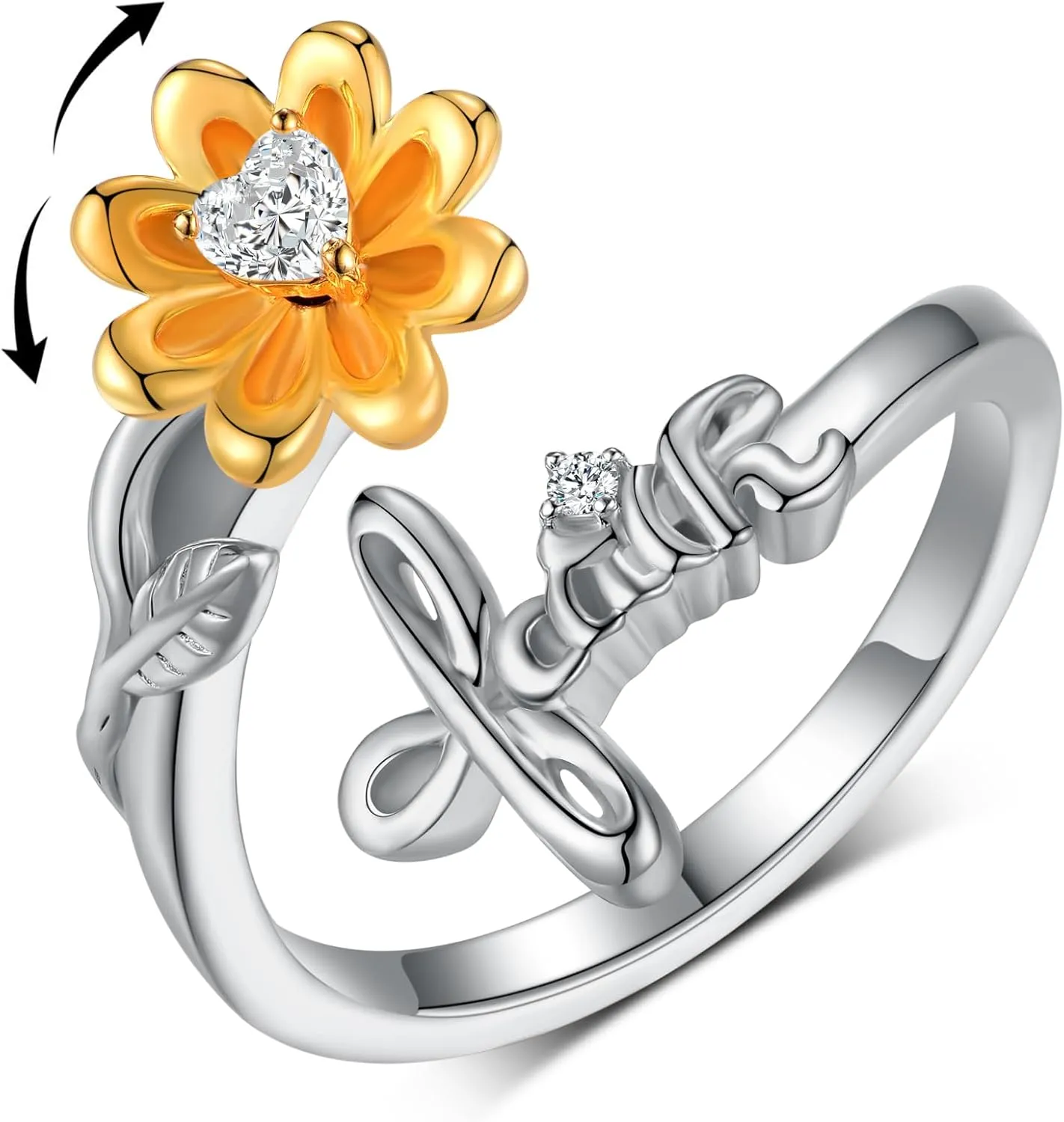 Fidget Rings for Anxiety 925 Sterling Silver Sunflower Anxiety Ring Faith Spinner Ring Stress Relieving Anxiety Jewelry Gift for Women Boredom ADHD Autism