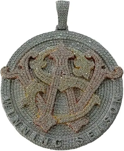 Finecreation_usa !! 3.50 Ctw Round Cut Real Moissanite Hip Hop Iced Out Rapper 2.5 Inch Pendant 14K Two Tone Gold Finish 925 Sterling Silver For Men's (white)