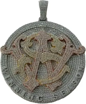 Finecreation_usa !! 3.50 Ctw Round Cut Real Moissanite Hip Hop Iced Out Rapper 2.5 Inch Pendant 14K Two Tone Gold Finish 925 Sterling Silver For Men's (white)
