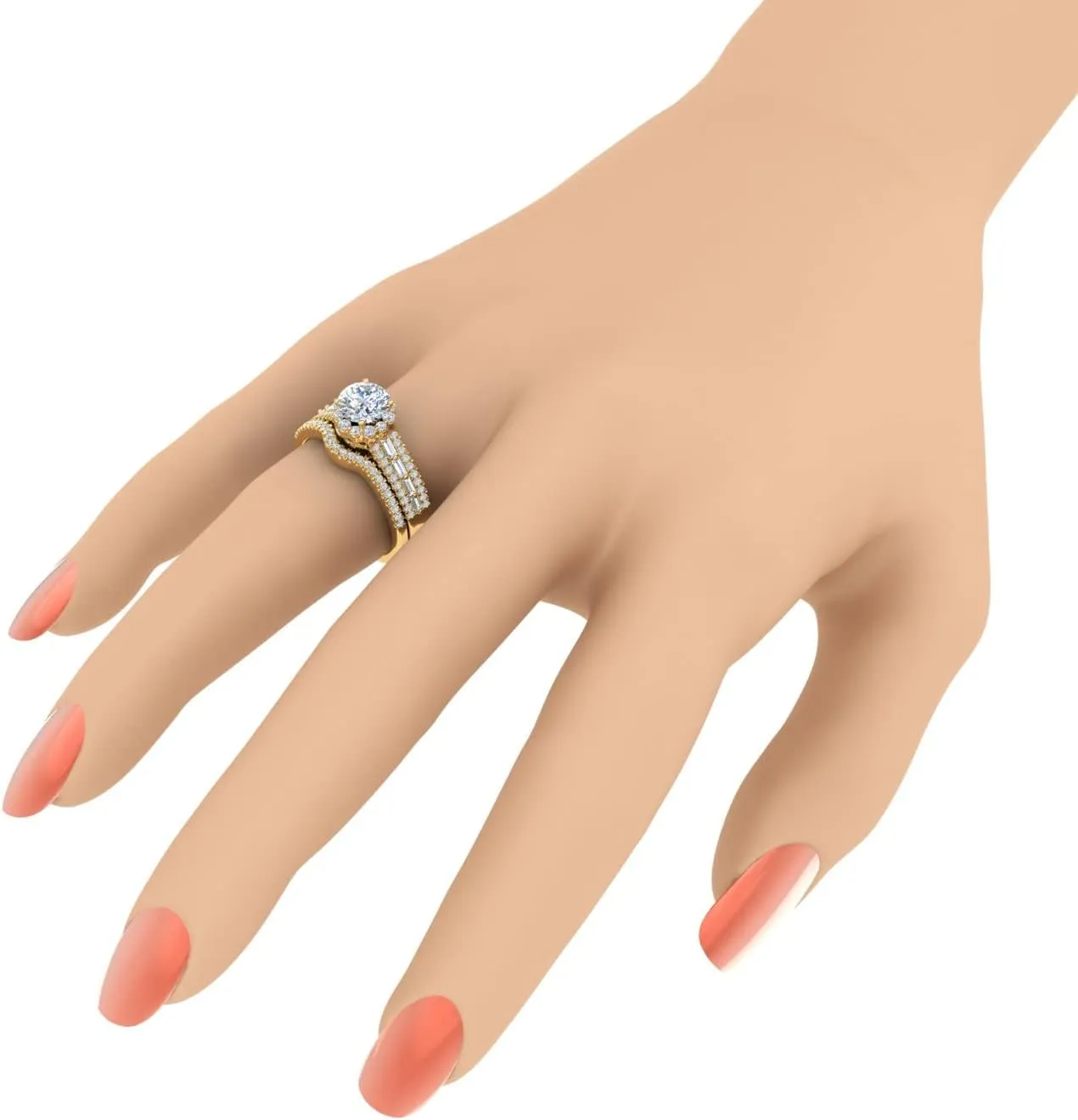 FINEROCK 1 Carat Diamond Bridal Ring Set in 14K Gold