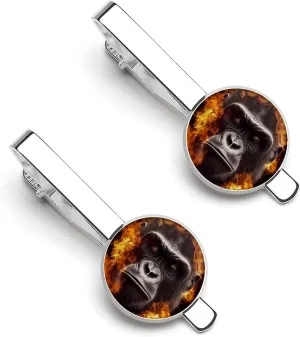 Fire Monkey Face 2 Pcs Novelty Tie Clips for Men Printed Tie Bar Tie Clip for Business Wedding