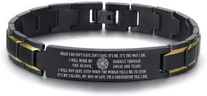 Firefighter Bracelet - US Firefighter Gift - Men's Black Stainless Steel Bracelet - Thin Red Line