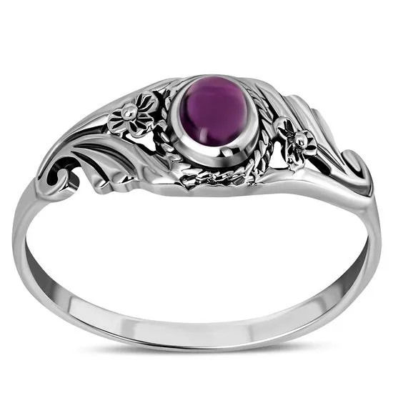 Flower Garnet Sterling Silver Stone Ring
