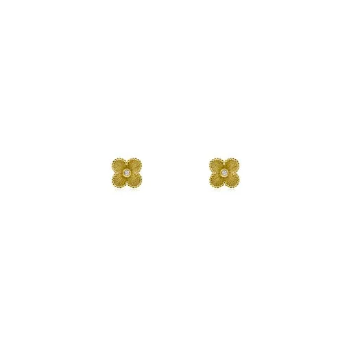 Fluted 14k Gold & Diamond Clover Studs