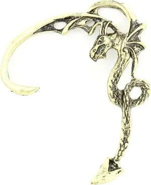 Flying Dragon Ear Cuff Metal Wrap Gold Tone Fantasy Wyvern Drake CE01 Fashion Jewelry
