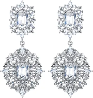 Flyonce Women's Rhinestone Crystal Wedding Art Deco Vintage Style Gatsby Chandelier Dangle Earrings