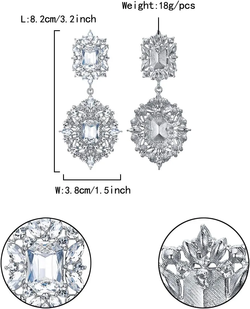 Flyonce Women's Rhinestone Crystal Wedding Art Deco Vintage Style Gatsby Chandelier Dangle Earrings