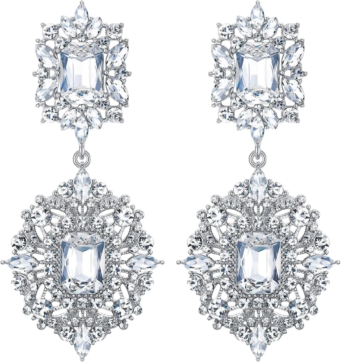 Flyonce Women's Rhinestone Crystal Wedding Art Deco Vintage Style Gatsby Chandelier Dangle Earrings