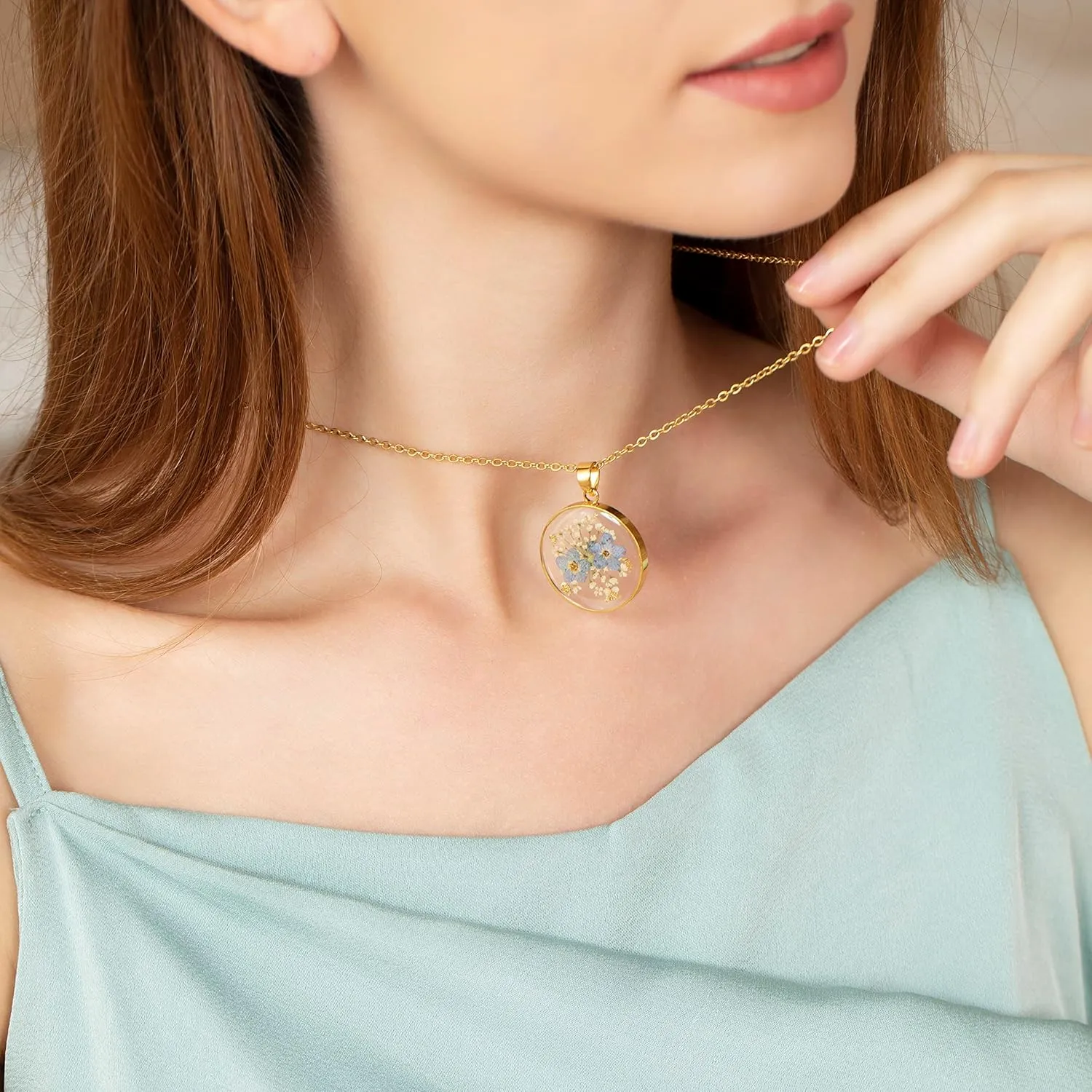 Forget-Me-Not and Queen Anne's Lace Pressed Wildflower Necklace | Gold Pressed Flower Necklace | Personalized Handmade Necklaces for Women | Forget-Me-Not Jewelry | Alaska State Flower Necklace | 18