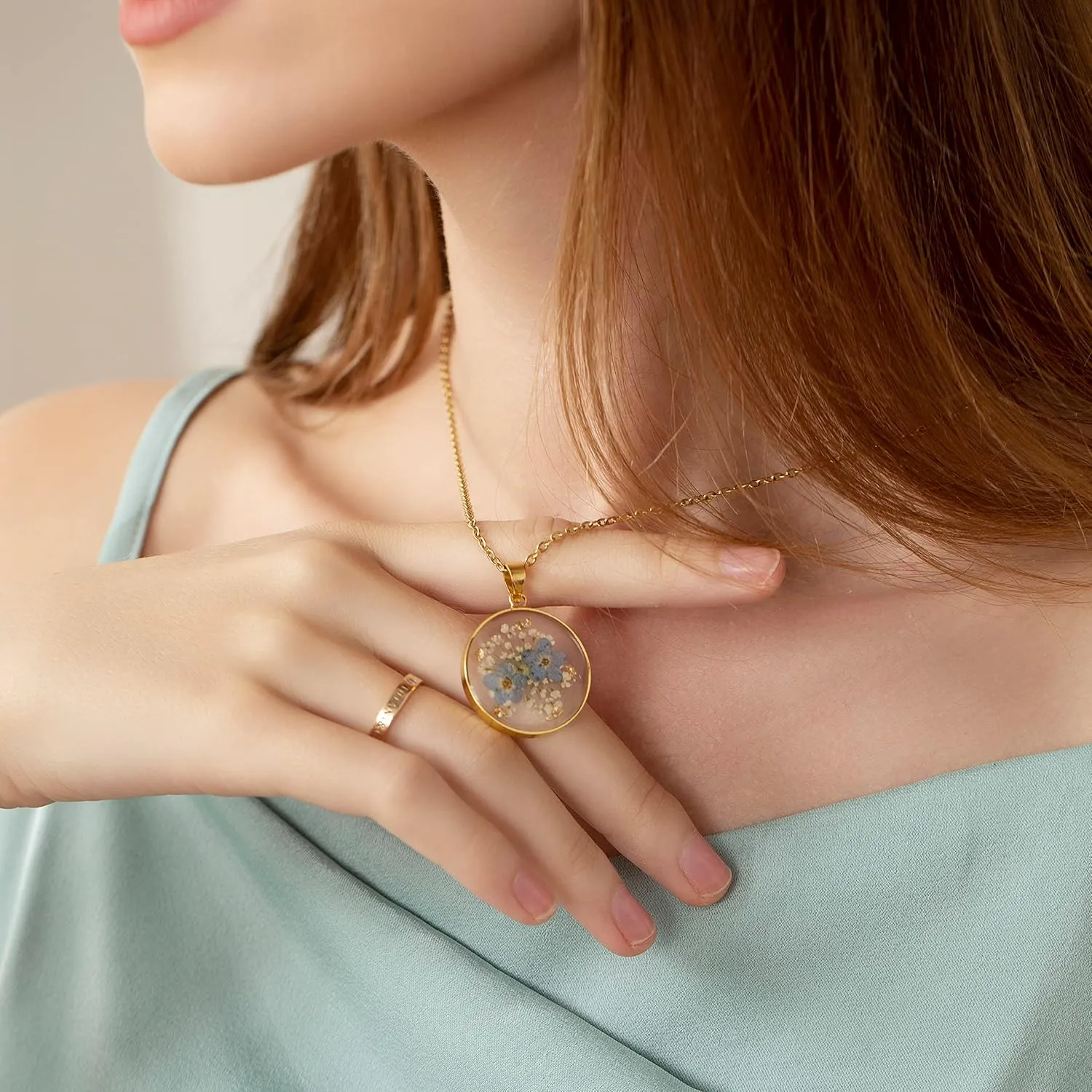 Forget-Me-Not and Queen Anne's Lace Pressed Wildflower Necklace | Gold Pressed Flower Necklace | Personalized Handmade Necklaces for Women | Forget-Me-Not Jewelry | Alaska State Flower Necklace | 18