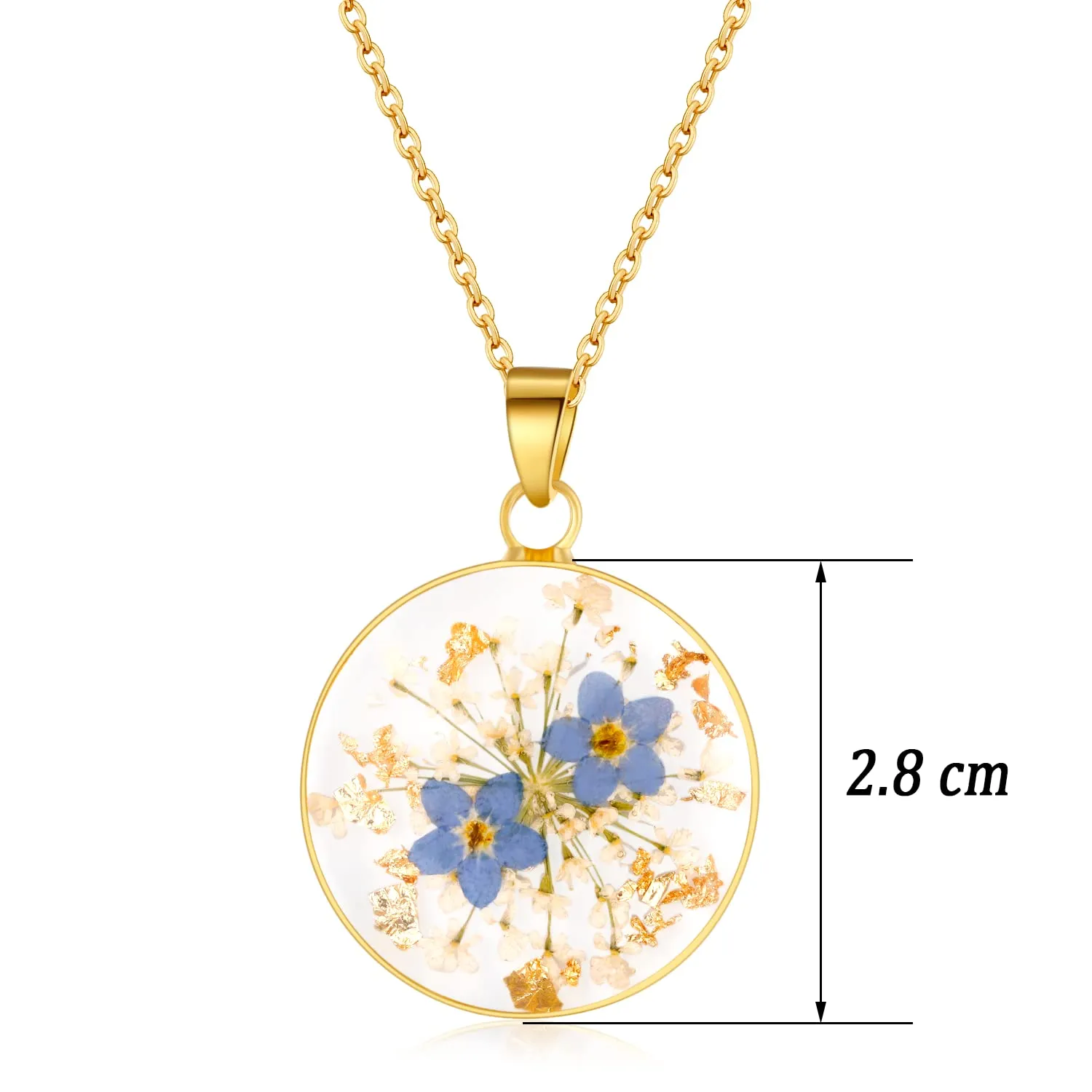 Forget-Me-Not and Queen Anne's Lace Pressed Wildflower Necklace | Gold Pressed Flower Necklace | Personalized Handmade Necklaces for Women | Forget-Me-Not Jewelry | Alaska State Flower Necklace | 18