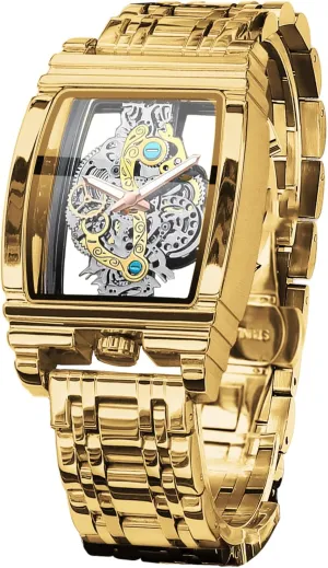 FORSINING Men's Luxury Hollow Skeleton Watch Retro Gorgeous Gear Carving Design Rectangle Tonneau Large Dial Leather Belt & Stainless Steel Band Quartz Wristwatch Not Mechanical Watches